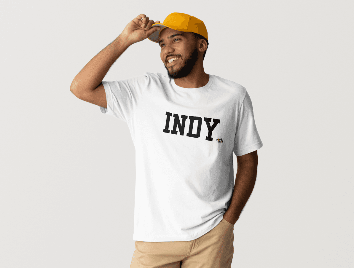 Picture of a typeshit company t-shirt that says Indy on front in chicago illinois 
